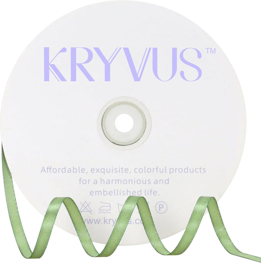 Sage Green Satin Ribbon 1/4 inch X Continuous 100 Yards, Single Face Polyester Ribbon Perfect for Gift Wrapping, Flower Bouquet, Wedding Decor, Crafts, Bow Making, Sewing and More