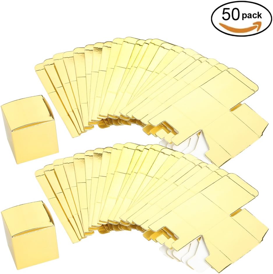 AWELL Gold Gift Candy Box Bulk 2x2x2 inch Small Party Favor Box, Gold Glitter, Pack of 50