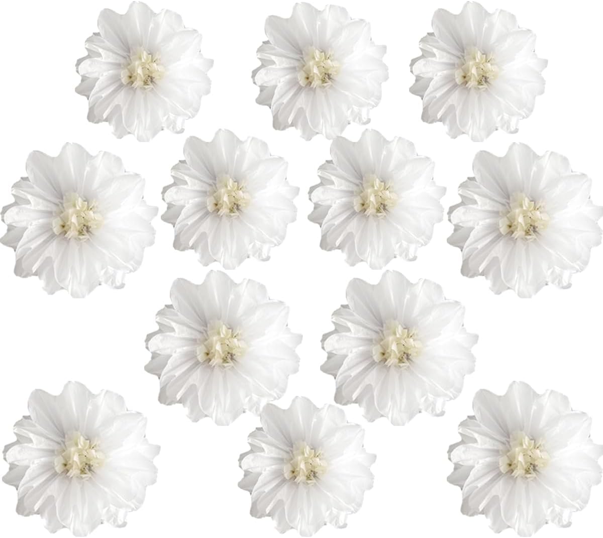 12pcs 10in 12in Paper Flowers Tissue Flowers Pom Paper Pom Poms Hanging Paper Flowers Wall Backdrop Wedding Party Flower Decorations DIY Art Craft Blooms for Birthday Baby Shower Decor White