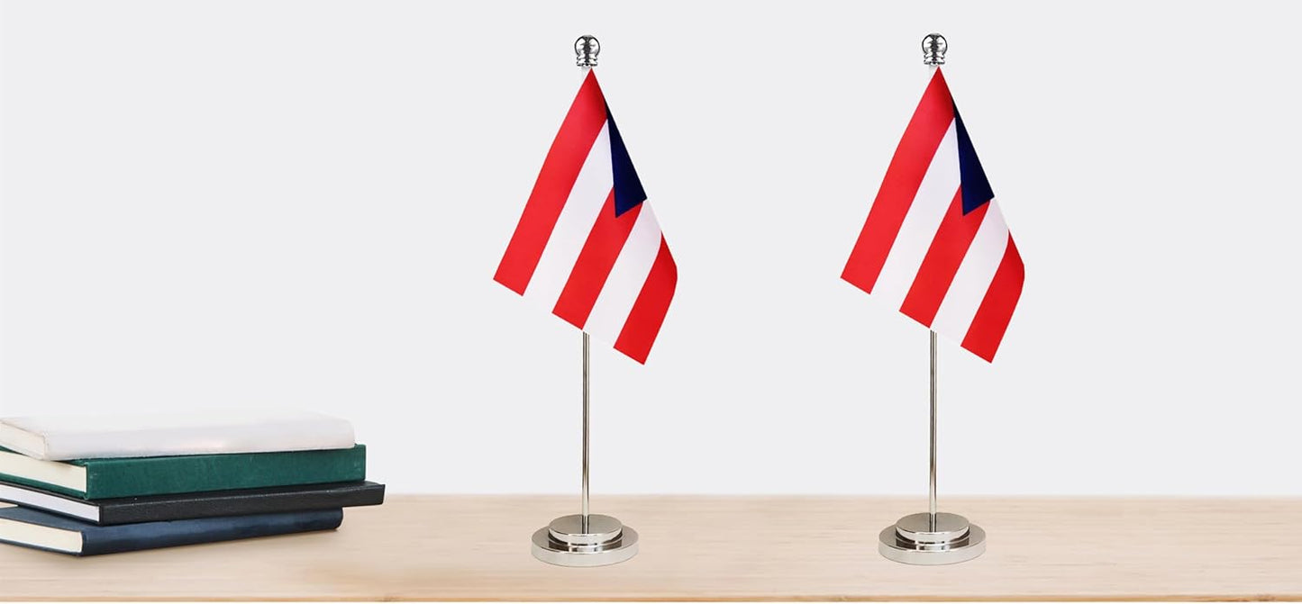 Puerto Rico Puerto Rican Deluxe Desk Flag Set Small Mini Miniature Puerto Rico Puerto Rican Table Desktop Flags,Festival Events Celebration,Office Decoration-2 Pack