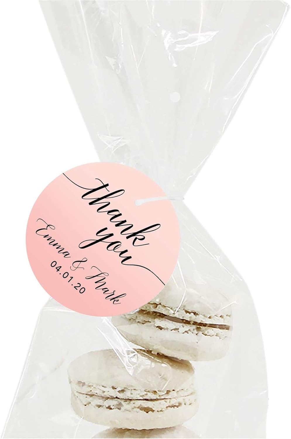 Andaz Press Personalized Blush Pink Rose Elegant Party Collection, Round Circle Tags, Thank You Olivia & John 04.14.20, 24-Pack, Custom Favors Decor