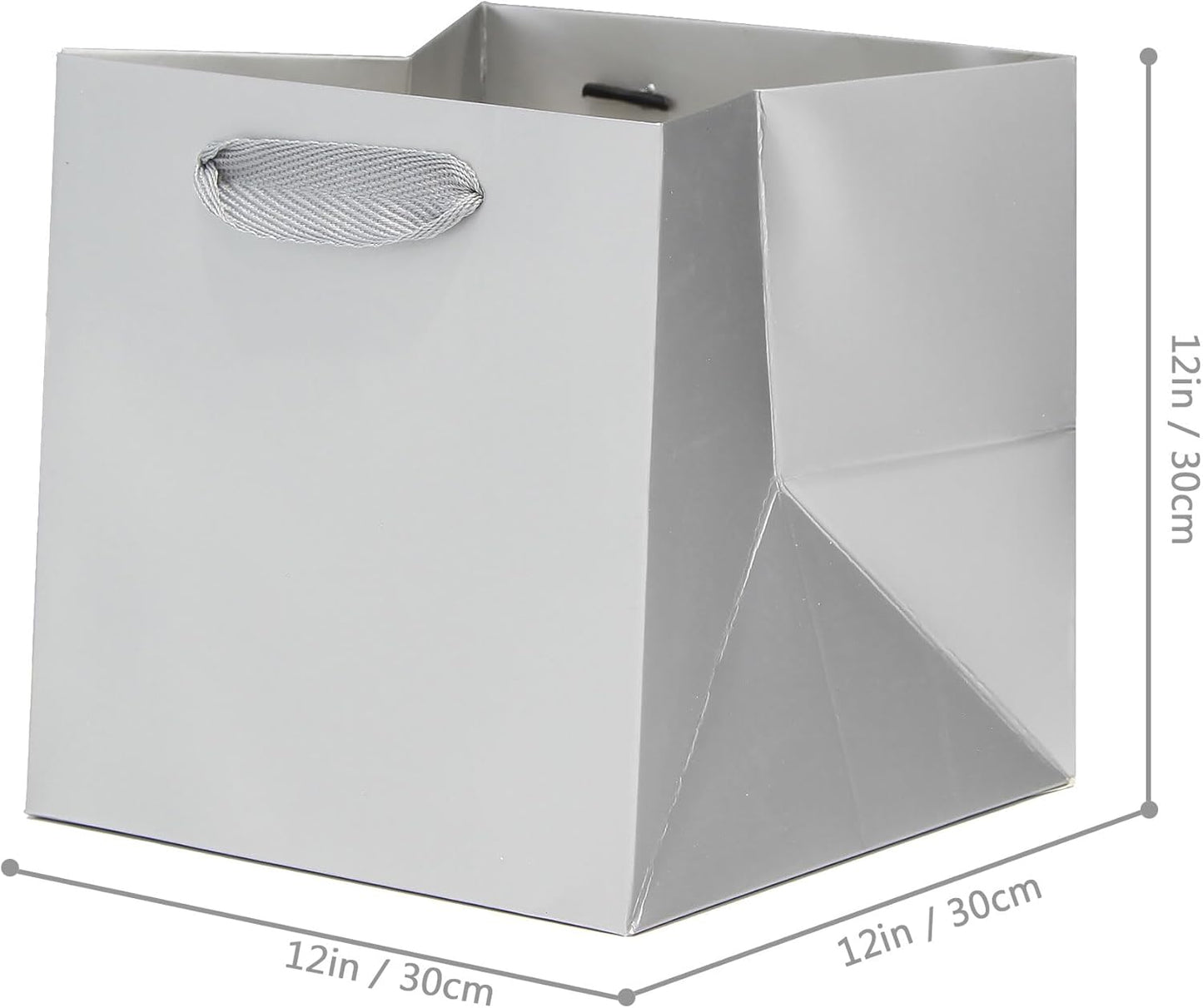 Silver Gray Square Gift Bag 12 in Paper Gift Box Large Square Bottom Kraft Paper Bags with Handles for Party Favor, Birthday Gift Bags (Silver Grey, 12 x 12 x 12 in, 10 CT)