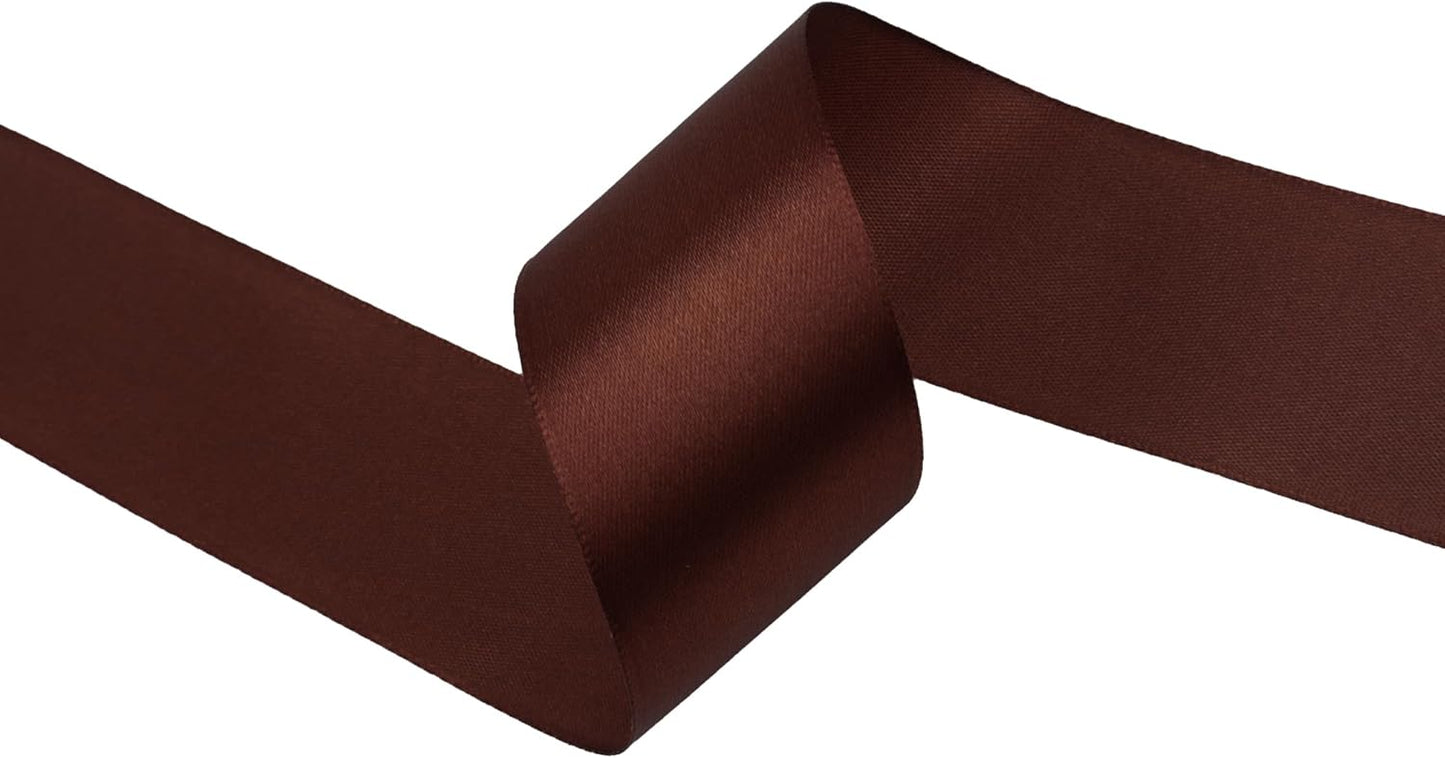 Dark Brown Satin Ribbon 1-1/2 inch X Continuous 100 Yards, Single Face Polyester Ribbon Perfect for Gift Wrapping, Flower Bouquet, Wedding Decor, Crafts, Bow Making, Sewing and More
