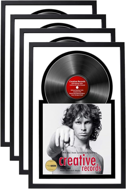 Creative Picture Frames 16" x 24" Jukebox Vinyl Frame Display with Double White-Black Matting, LP Record Album Frame for Wall Decor, White/Black, Pack of 4