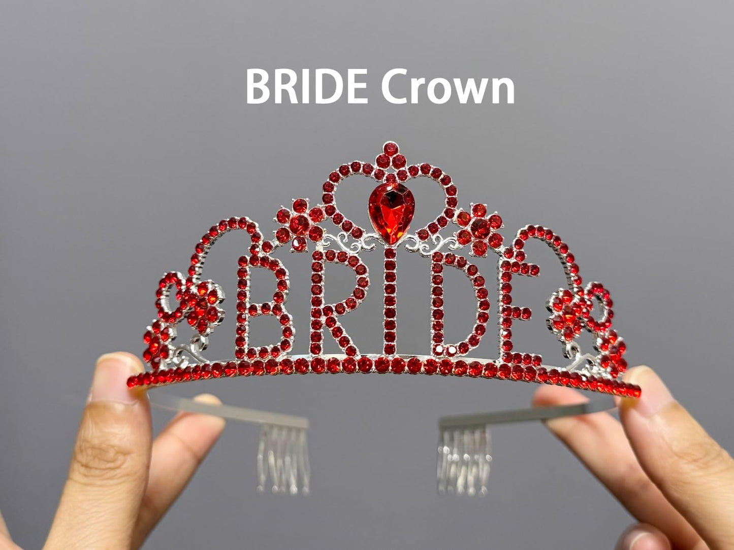 JETKONG 3 Pcs Bachelorette Party Decorations BRIDE Crown, Bride to Be Sash&Veil for Women Bachelorette Party Gifts, Bridal Shower Supplies, Gifts, Favors (Red)