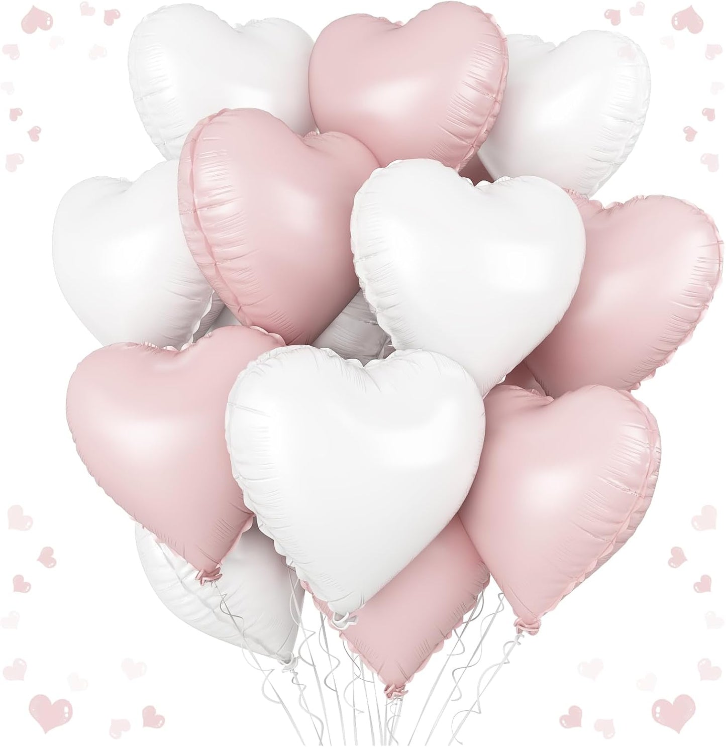 Pink White Heart Balloons, 18 Inch Pink and Cream White Heart Shape Balloons, 12PCS White Sand Helium Foil Balloon for Birthday Baby Shower Bridal Engagement Wedding Party Decorations
