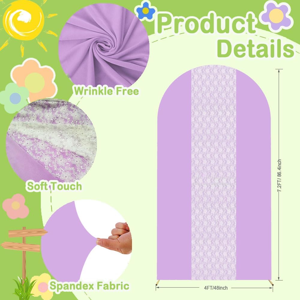 Purple Arch Cover 7.2ft Floral Lace Arched Backdrop Cover Lavender Chiara Arch Frame Back Drop Cover Spandex Wedding Arch Stand Fabric for Rustic Vintage Party Baby Shower Birthday Decorations