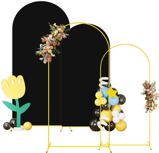 Wedding Arch Backdrop Stand and Cover Set of 2 6FT 7.2FT Black Spandex Fitted Stretchy Arch Stand Covers for Gold Metal Stand Round Top Chiara Backdrop Cover for Birthday Party Decorations