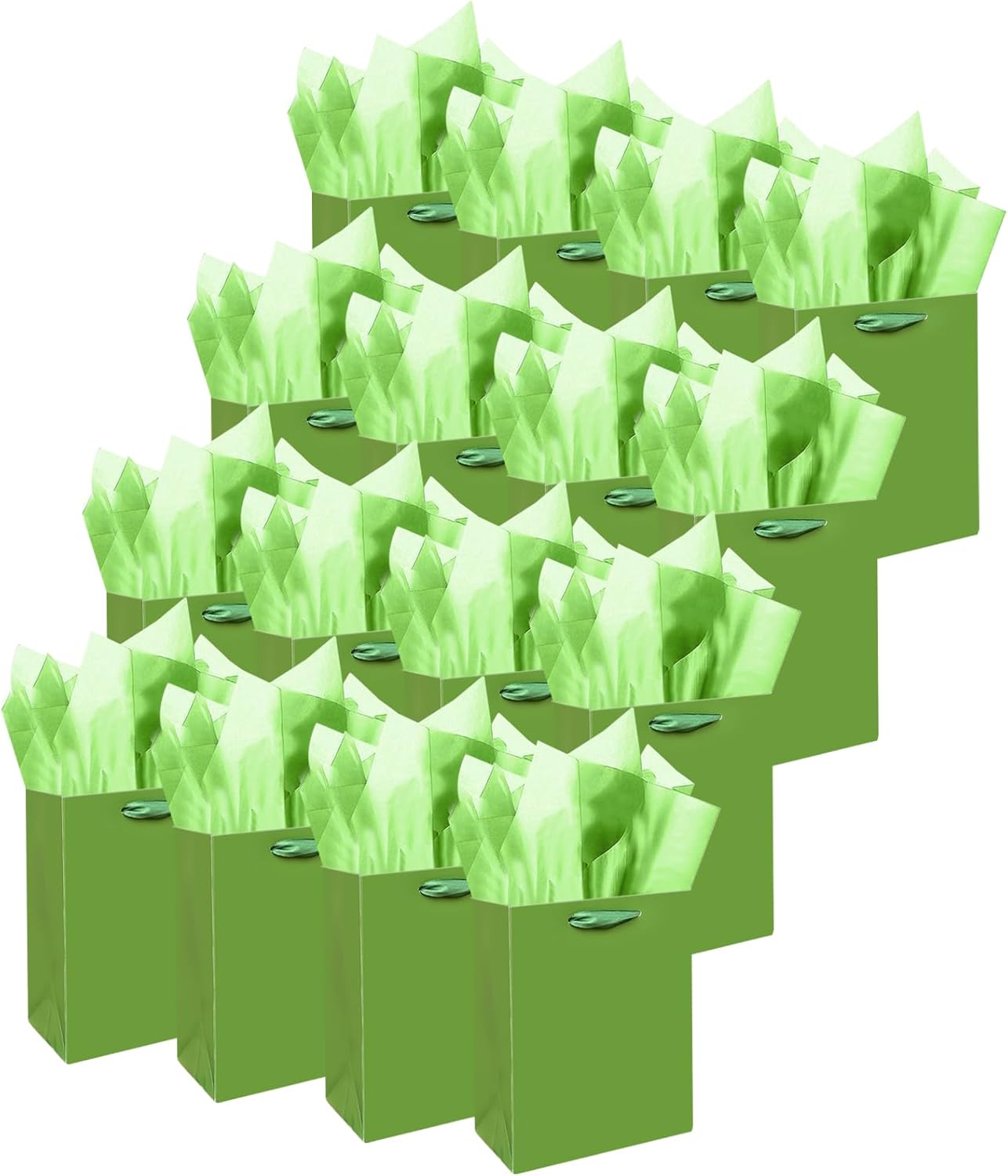 Gcardist Field Green Gift Bags with Tissue Paper for Wedding, Birthday, Party Supplies-7.9"x4.3"x9.6" Medium Size Cardboard Gift Bags（16pcs Bags +32pcs Tissue Paper ）