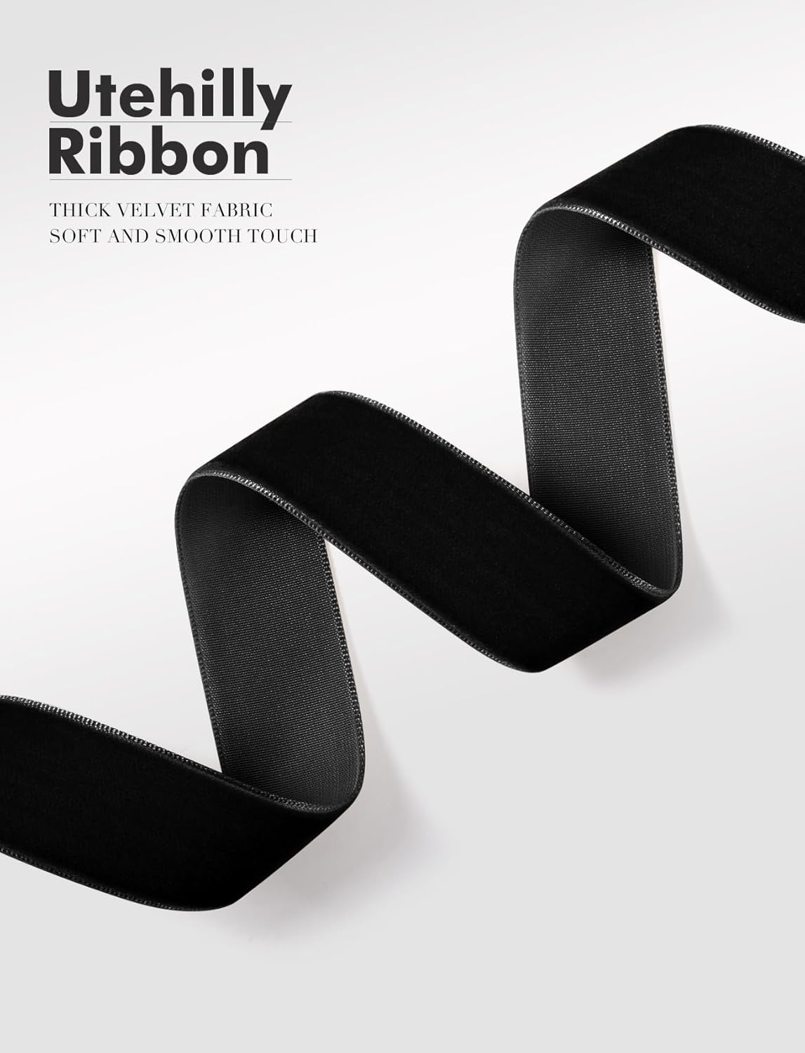 Black Christmas Velvet Ribbon for Tree, Gift Wrapping, Flower Bouquet, Wreath Decorations, Bow Making 3/8'', 25 Yards