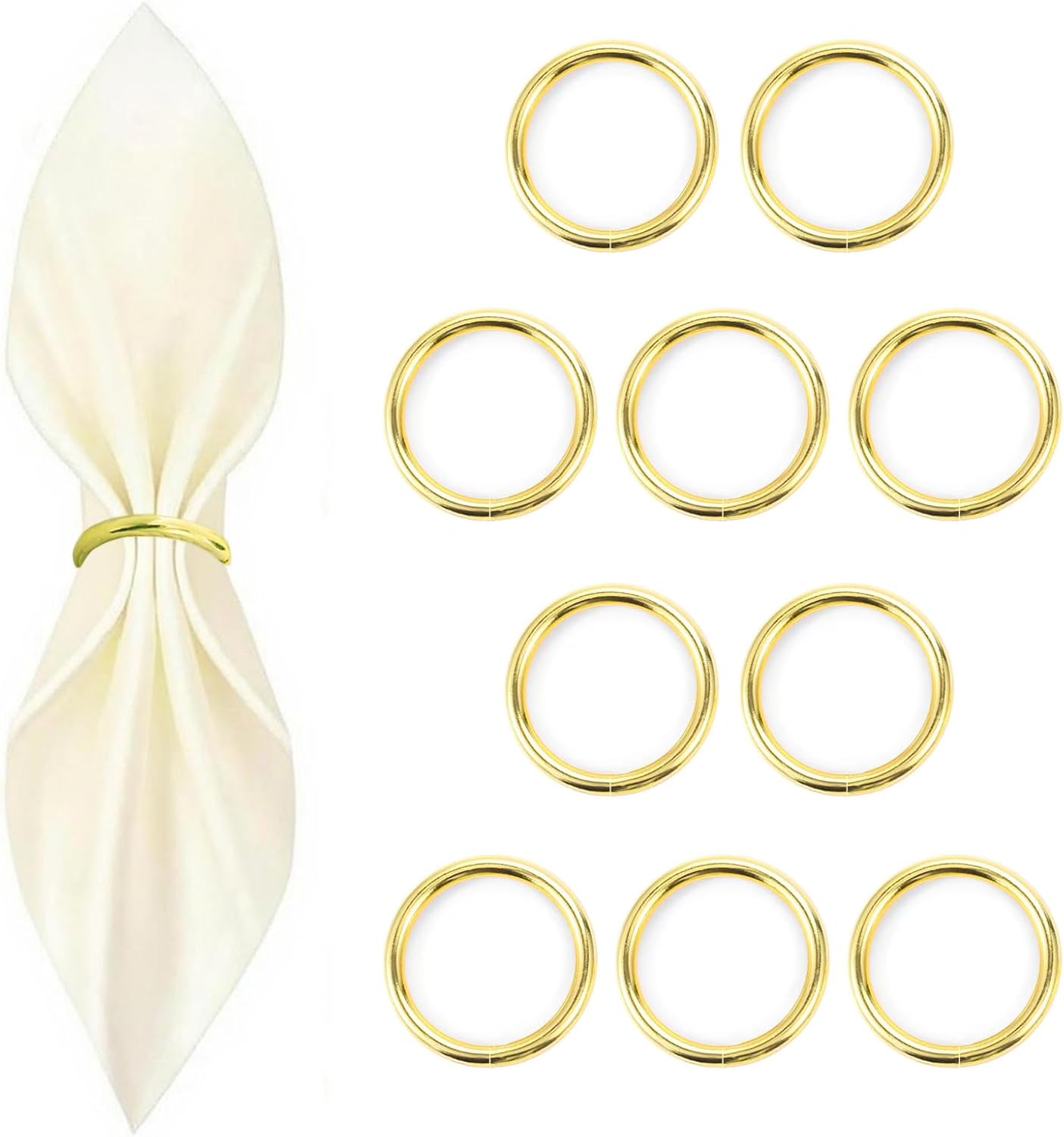 10 Pcs Gold Napkin Rings - Metal Napkin Ring(Round) Stainless Steel Napkin Rings for Table Settings Wedding Christmas Party Dinner Table
