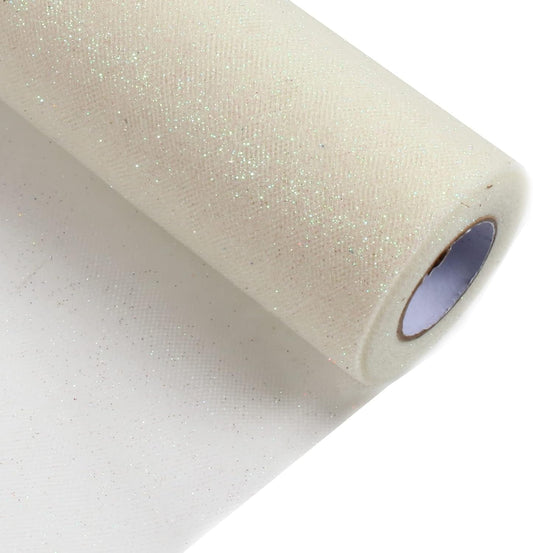ICOSHOW Sparkling Tulle Rolls, 15” by 30 Yards (90FT) Glitter Tulle Spool Ribbon Fabric for Wedding Birthday Bridal Shower Tutu Skirt Party Gift Wrapping (Ivory)