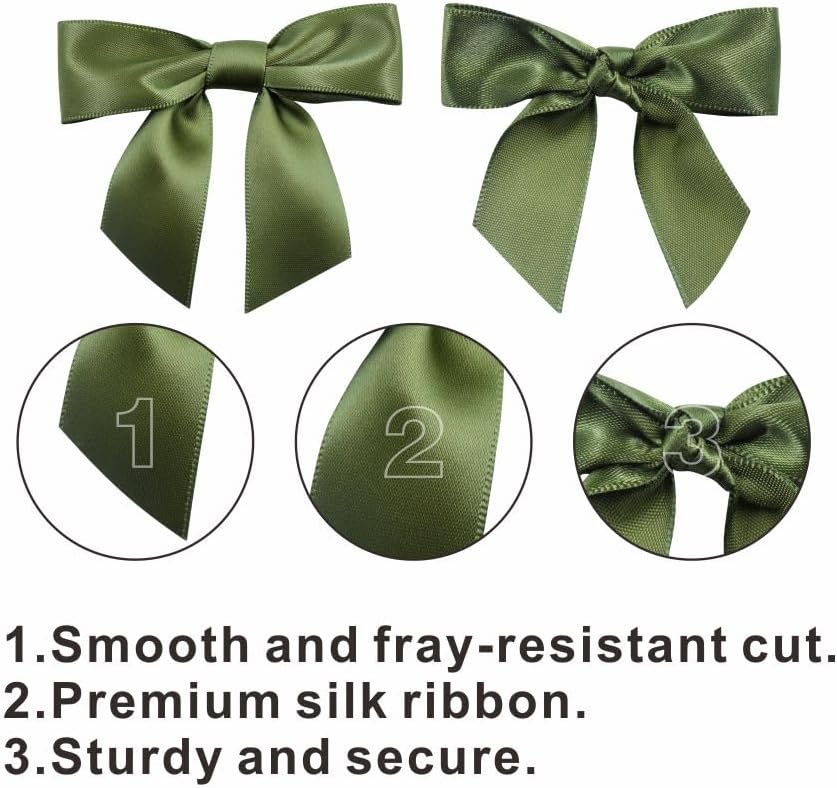 2.5" Hgzgch Sage Green Satin Ribbon Bow for Gift Wrapping, Premade Bows for Crafts, Cake, Party Favors, Handmade Bows with Double-Sided Tape, Self Adhesive Bows for Presents, Treats, Christmas - 50pcs