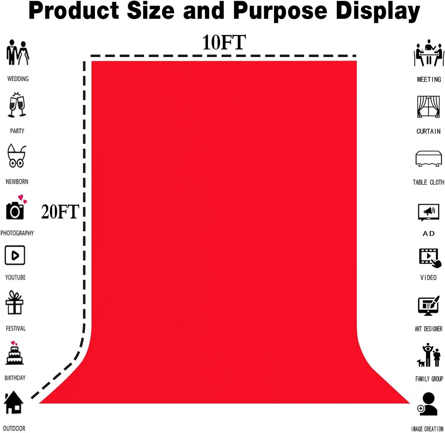 10x20FT Large Red Screen Backdrop Background for Photography, Photo Backdrop for Photoshoot, Party, Video