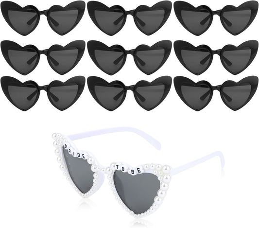 CIEHER Bachelorette Party Favors - White Black Heart Sunglasses for Bride Bridesmaid