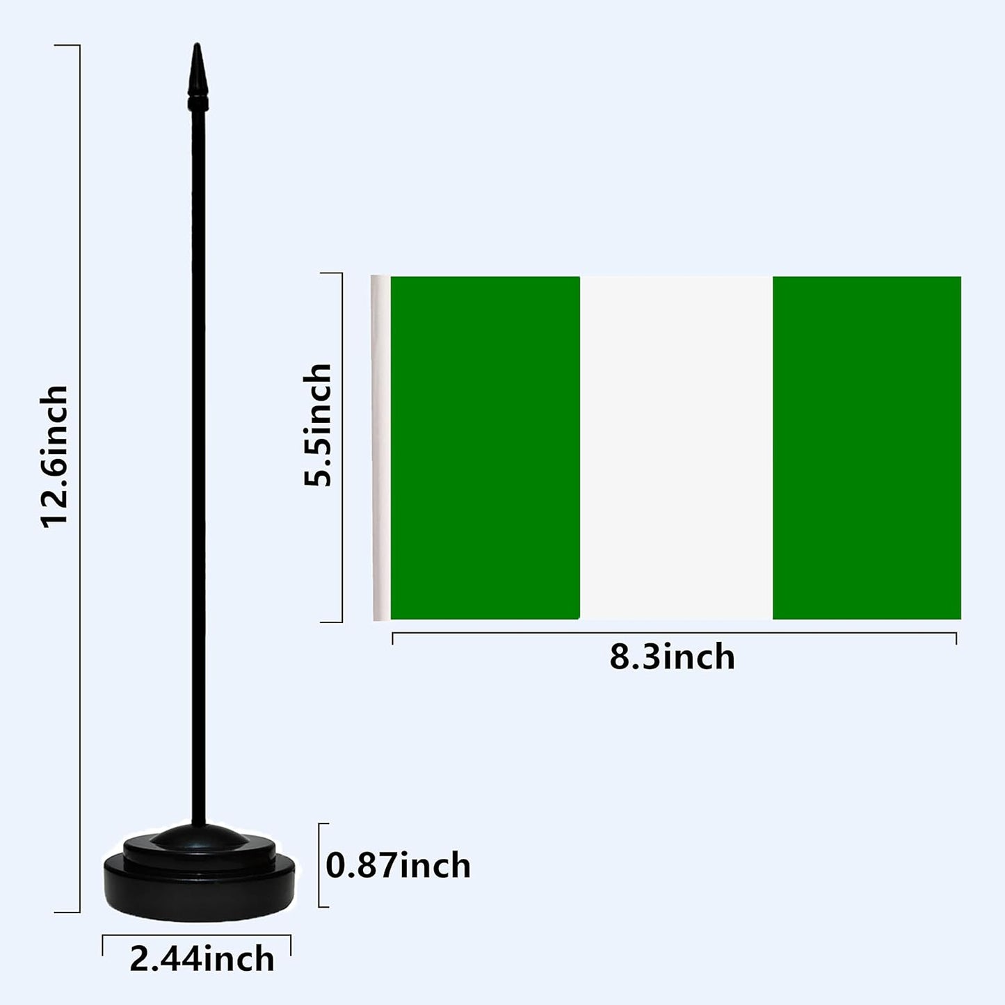 Nigeria Nigerian Deluxe Desk Flag Set Small Mini Miniature Nigeria Nigerian Table Desktop Flags With Solid Pole, Black Base and Spear Top(2 Pack)