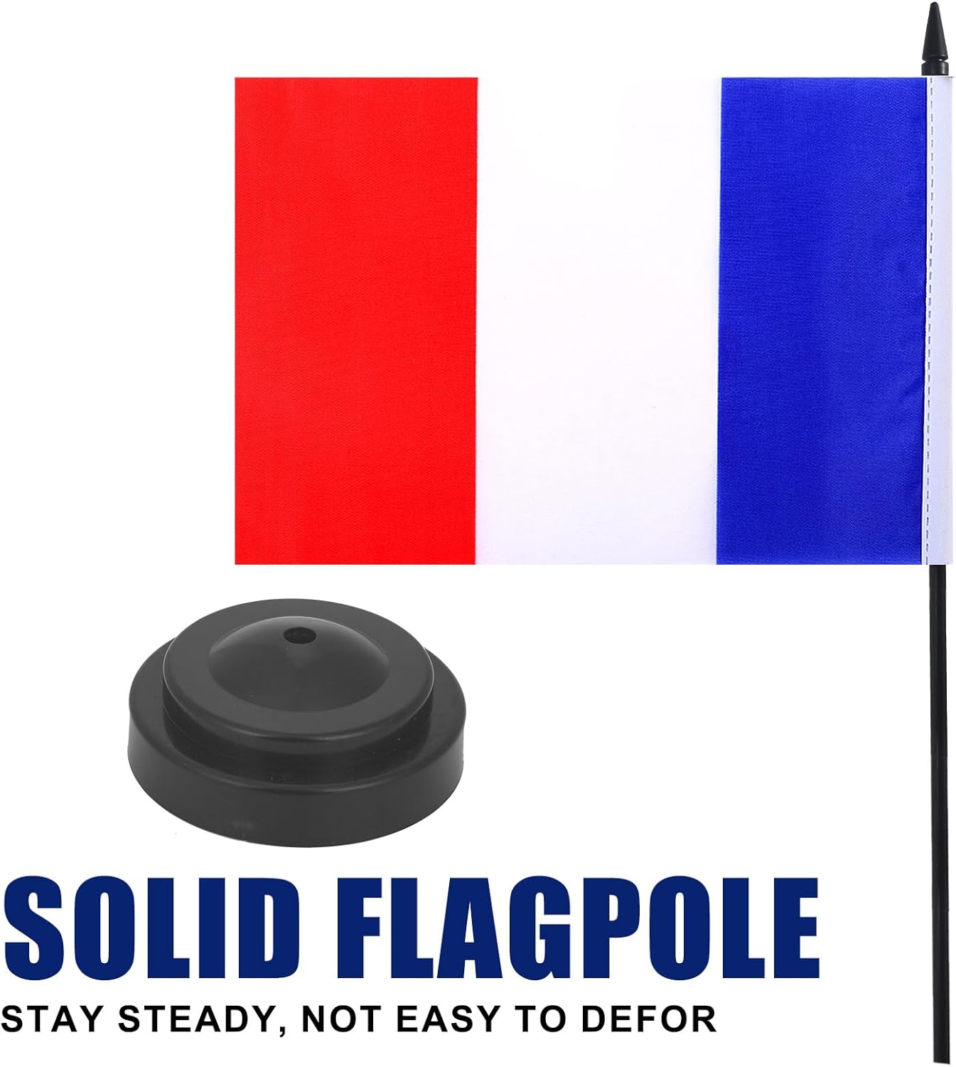 France Desk Flag 12" Solid Pole Deluxe Set French Flags Banner Mini Small France Office Table Flags with Black Stand Base Desktop Decorations(2Pack)