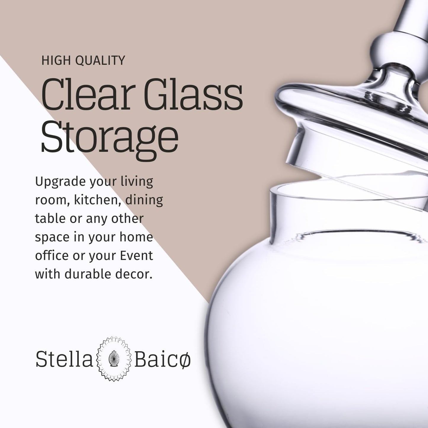 Large Glass Apothecary Jars with Lid, Clear Glass Candy Jar for Candy Buffet, Decorative Glass Jar for Party, Wedding and Home Decor, Elegant Glass Candy Canister (Height: 15", Diameter: 6.3")