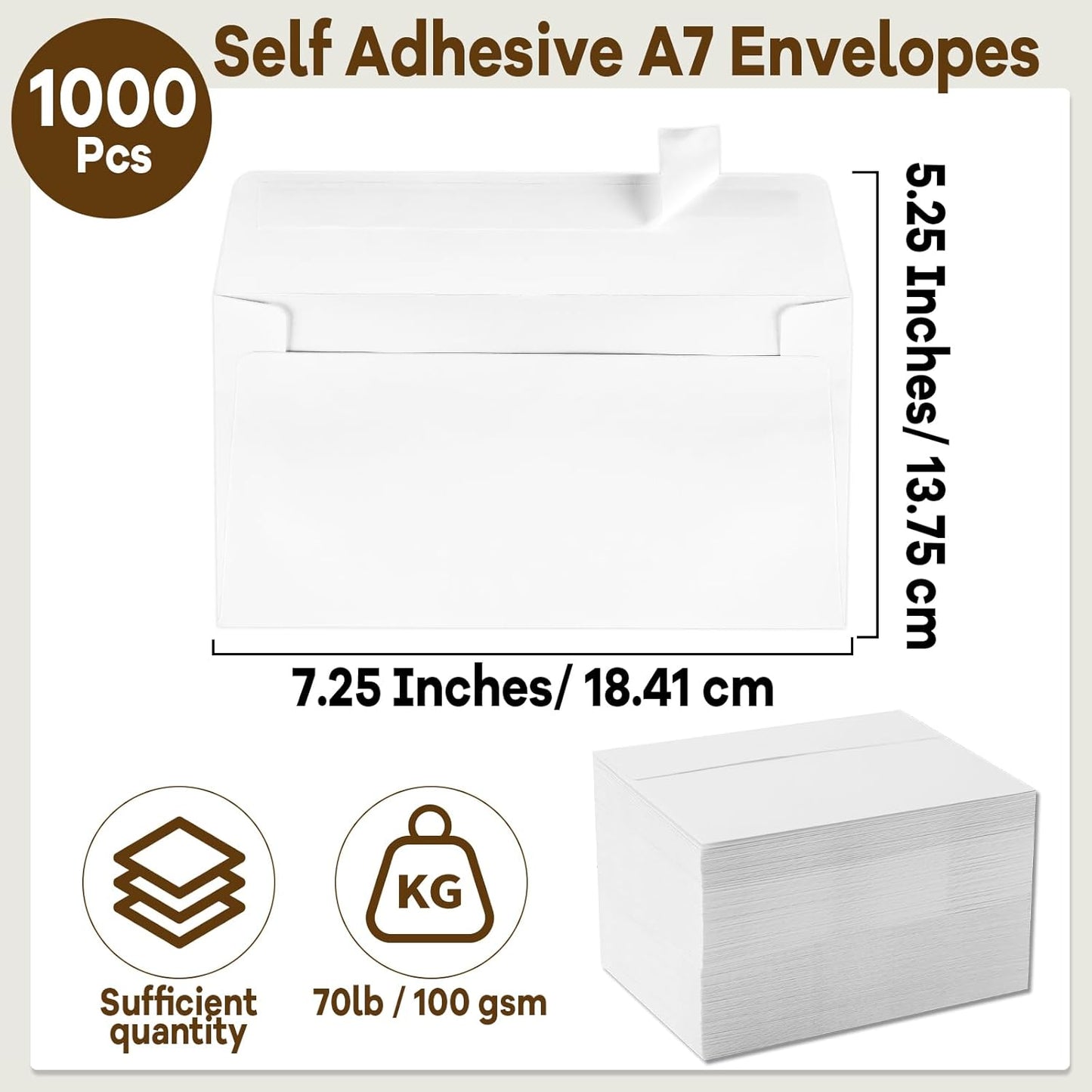 gisgfim 1000 Pcs A7 Envelopes 5.25x7.25 Inches Self Adhesive Invitation Envelopes for 5x7 Cards Printable Mailing Mailers Bulk for Wedding Baby Shower Postcard Photo Thank Notes Greeting Card