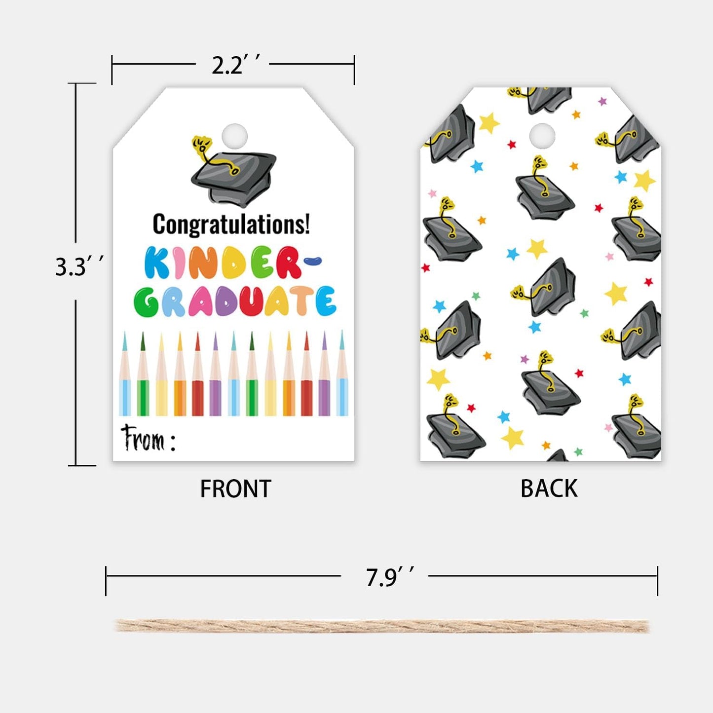 50 Pcs Kindergarten Graduation Gift Tags,Colorful Congratulations Gift Labels for Graduation Party Decoration Favors (Kinder, 2.2 * 3.5)