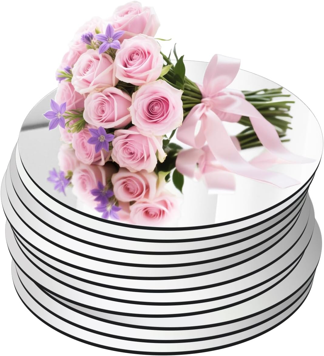 11Pack Round Mirror Centerpieces for Tables, Acrylic Circle Mirror Tiles Non Glass Mirror, for Bedroom Bathroom Living Room Wall Decor Tray Candle Wedding Table Centerpiece Decor, 2mm Thick (6inch)