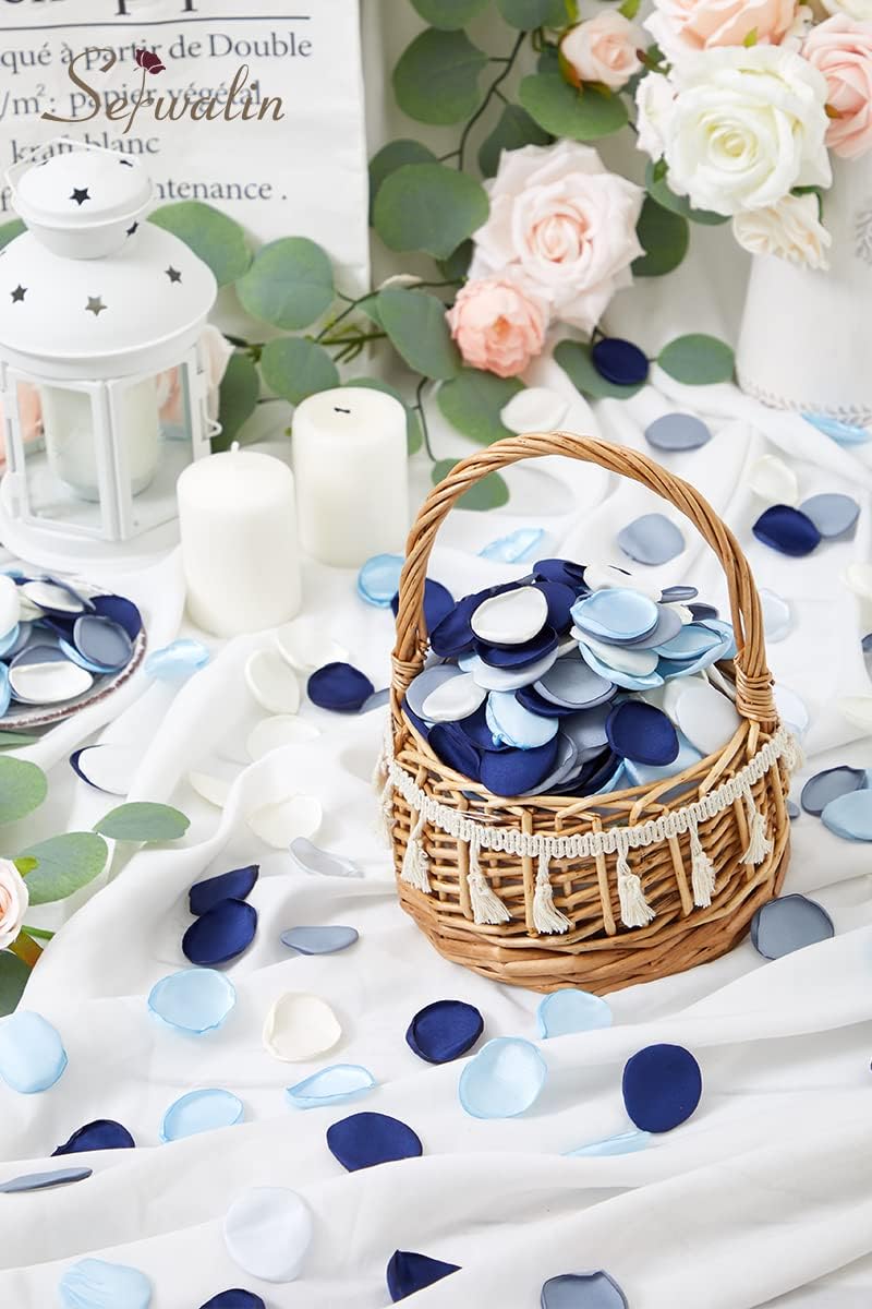 Serwalin 500Pcs Silk Rose Petals Artificial Flower Petals for Weddings Proposal Dusty Navy Blue Petals Flower Girl Petals for Wedding Basket Aisle Runner Bridal Shower (4 Color Mixes)