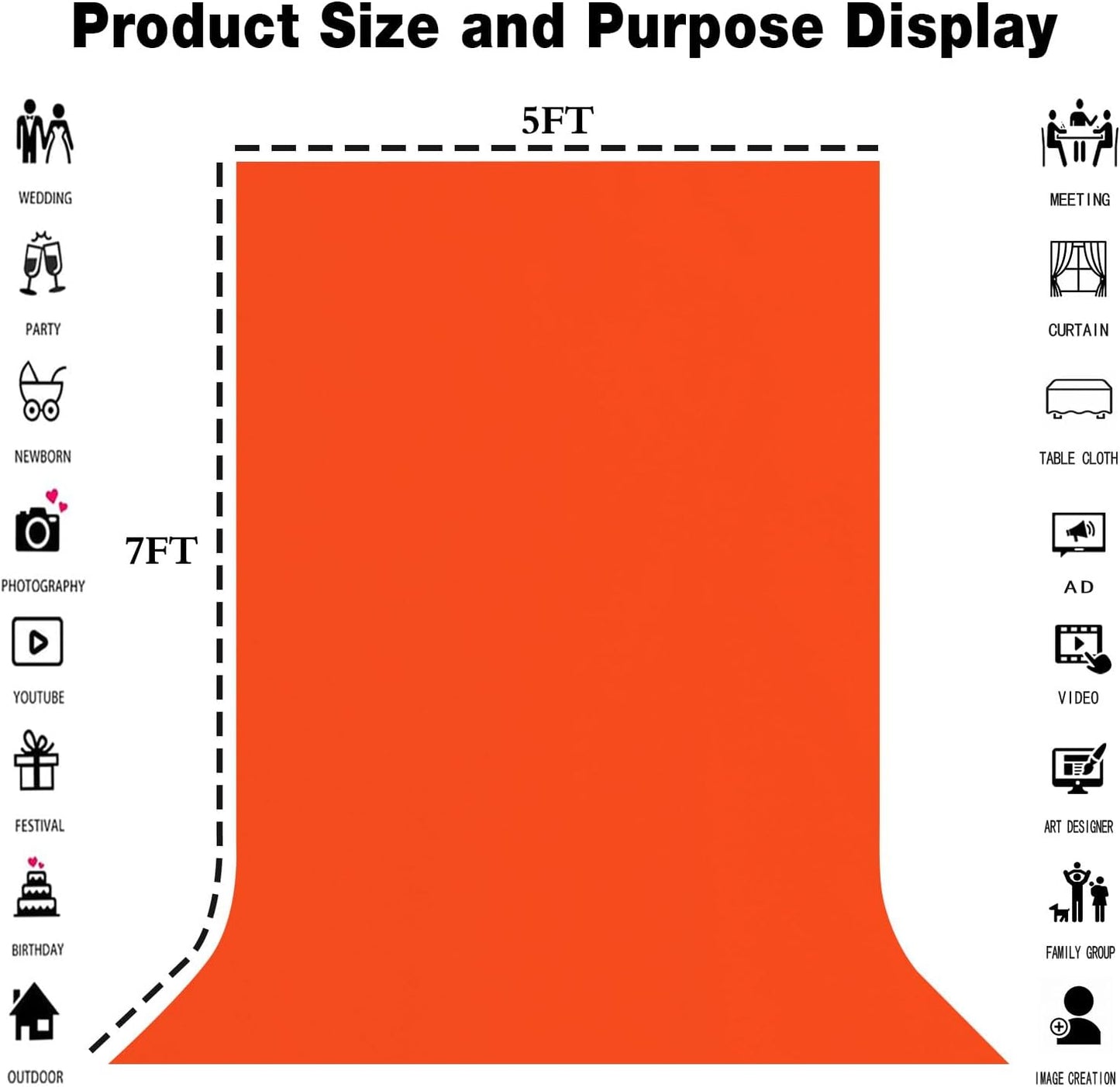 5x7FT Orange Screen Backdrop for Photography Solid Color Photoshoot Background High Density Portrait Screen Studio Art Props