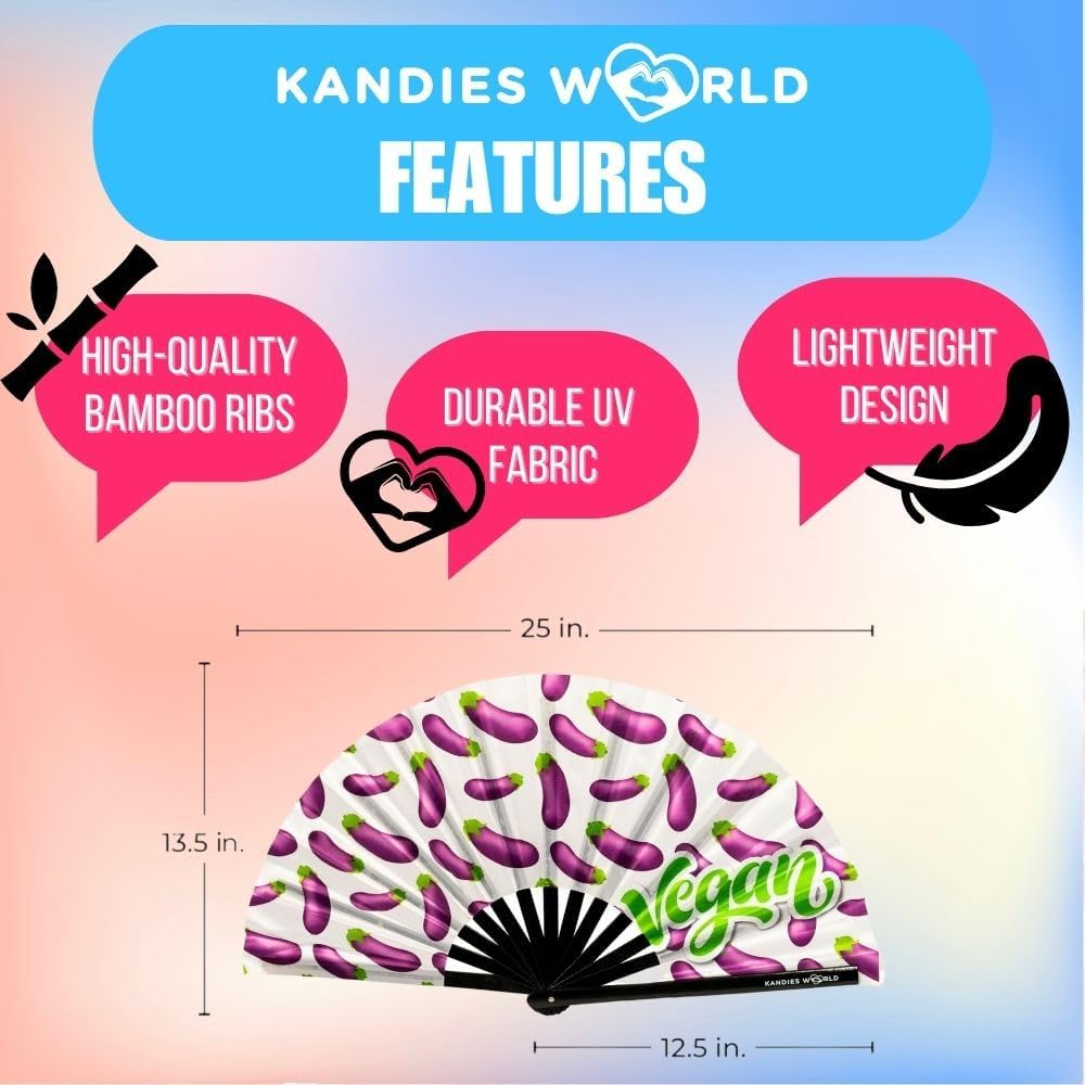 Kandies World UV Reactive Custom Festival Folding Hand Fan - Unique Designs, Made of Bamboo, Clacking Sound, Lightweight - Perfect Rave and Festival Accessory!