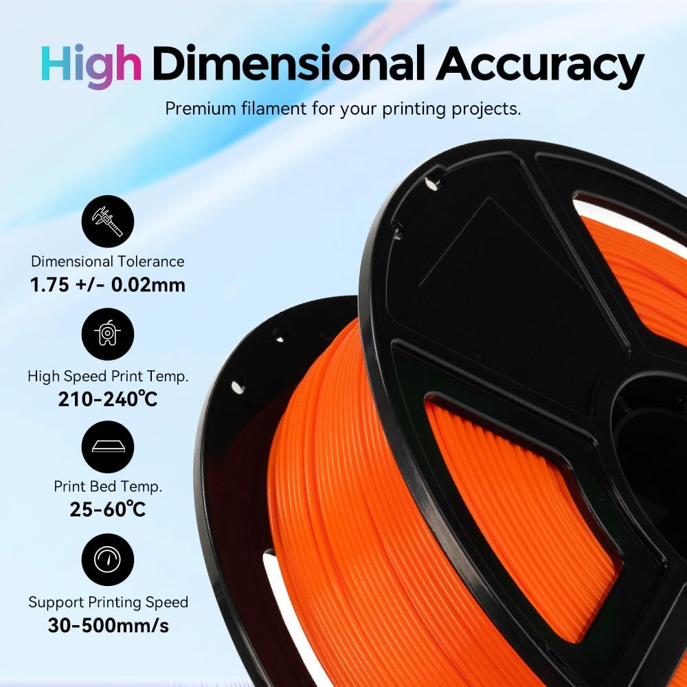 FLASHFORGE Rapid PLA Filament 1.75mm, High Flow Speedy 3D Printer Filament, Experience Exceptional Performance with 500mm/s High-Speed Printing, Neatly Wound & Top-Notch Filament (Orange)