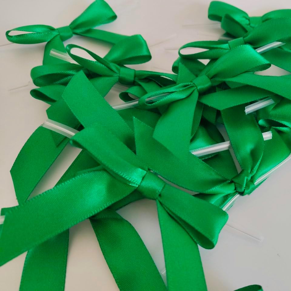 50pcs 2-1/2" Green Satin Ribbon Bows with Twist Ties for Gift Wrapping Packing Christmas Decoration (Green)