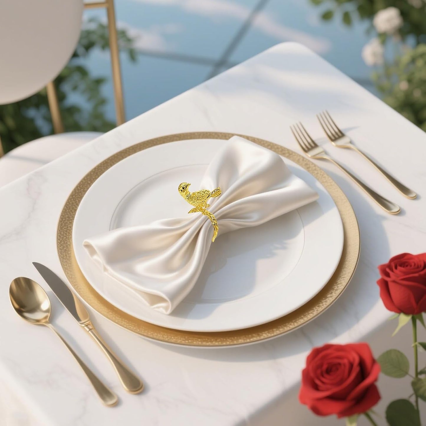 Napkin Rings Set of 8 Gold Bird Napkin Rings for Napkins,Shiny Metal Napkin Holders for Cloth Napkins,Unique Rustic Napkin Ring Holders,Summer Napkin Ring for Farmhouse Dining Table Decor