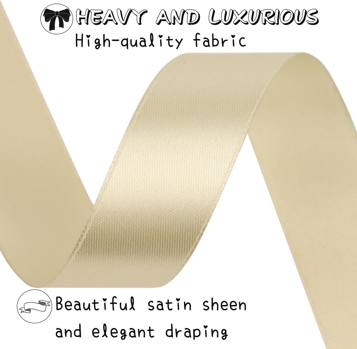 Champagne Solid Satin Ribbon 1 Inch 50 Yards Solid Polyester Fabric Ribbon for Gift Wrapping Wedding Christmas Baby Shower Birthday Party Decoration Handmade Immortal Flower Craft