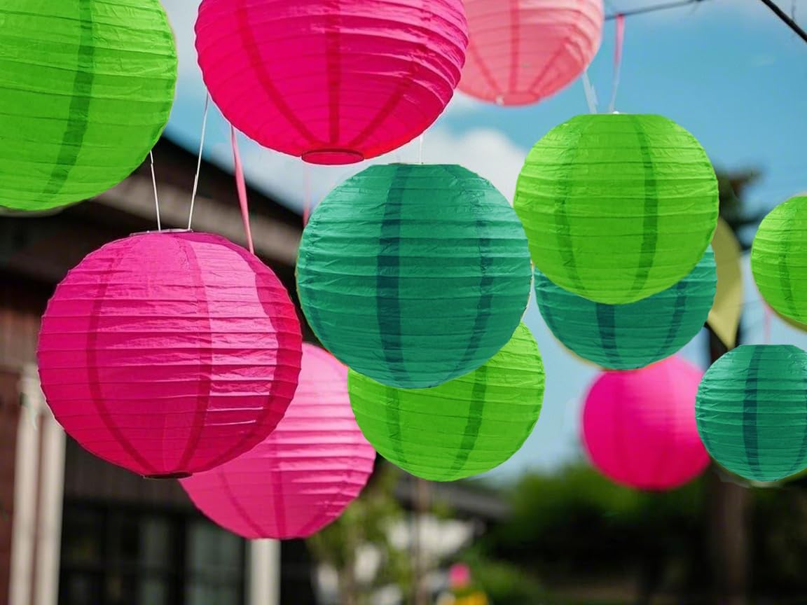 Pink Green Paper Lanterns Decorative 15pcs Party Hanging Decorations for Party Birthday Bachelorette Wedding Birthday Baby Shower Summer Themed Party Anniversary Green Pink White Room Decor