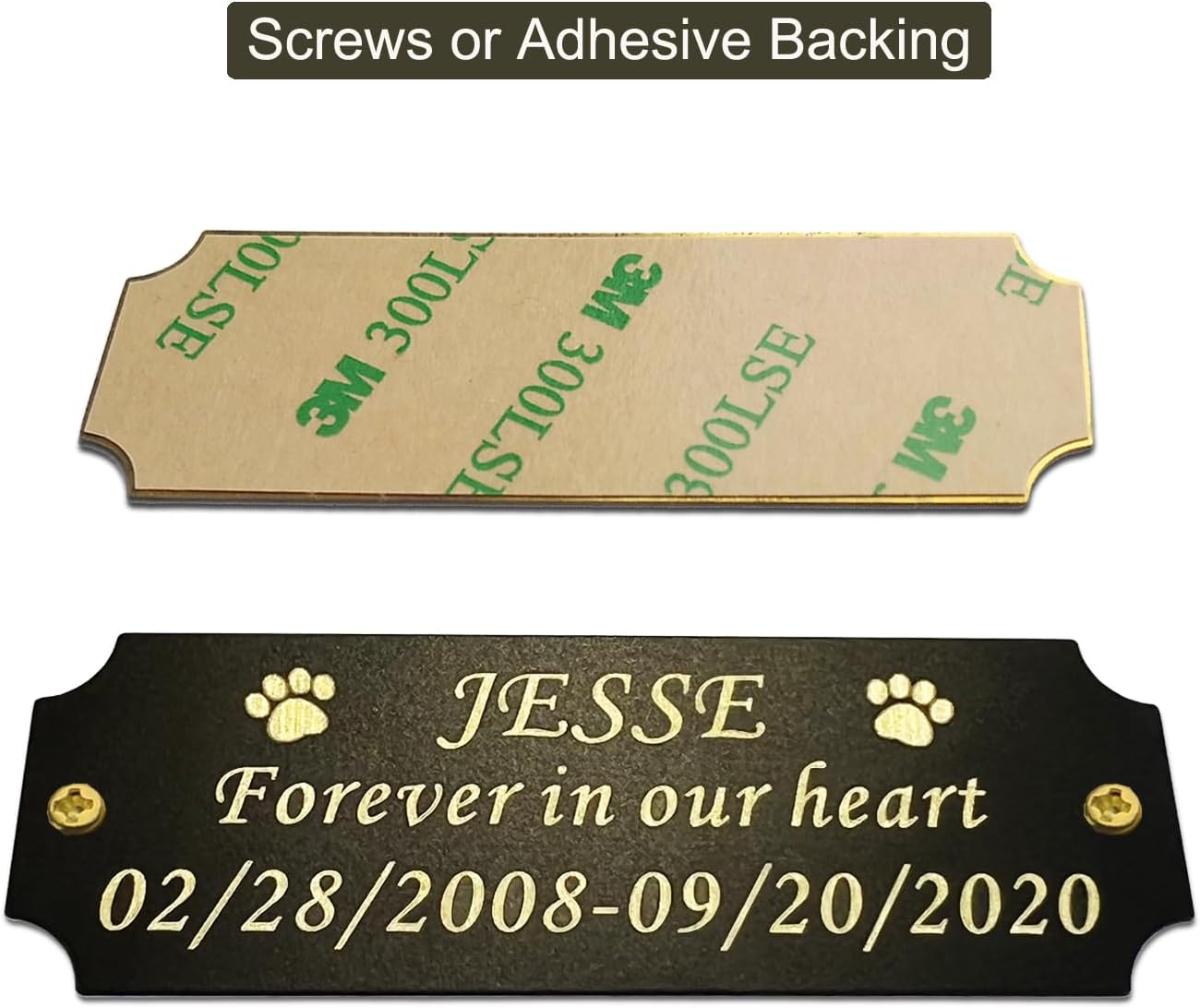 3" W x 1" H Personalized Custom Engraved Solid Brass Plate Frame Name Label Art Tag for Frames with Adhesive Backing or Screws Black
