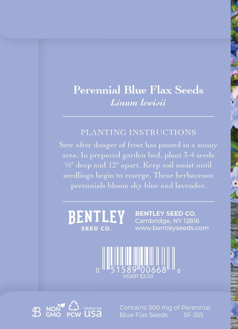 Bentley Memorial Blue Flax Seeds of Remembrance, Non-GMO, Non-Coated Packets, Funeral Keepsake, Linum Lewisii, 25 Pack