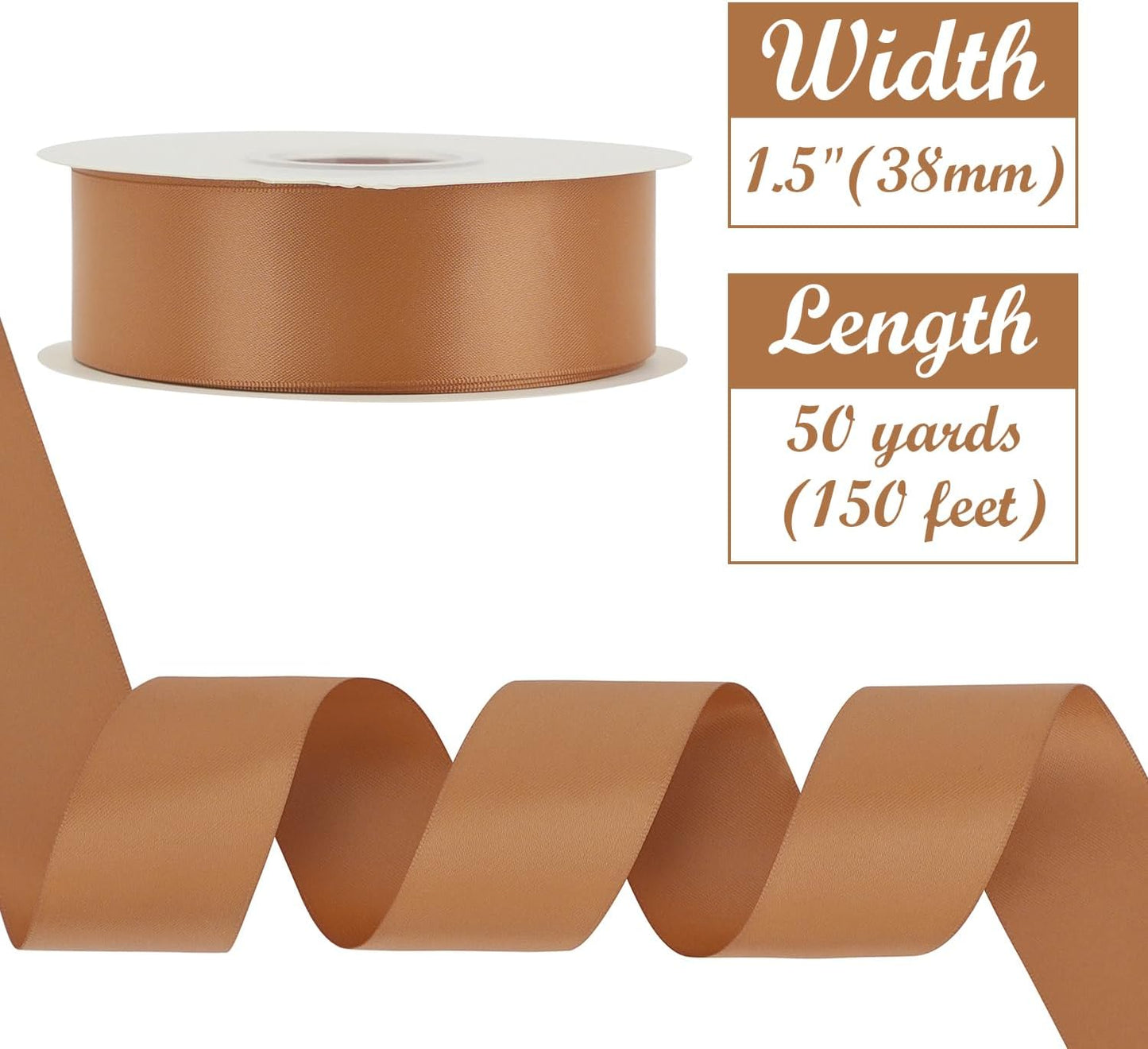 HUIHUANG Terracotta Ribbon 1-1/2 inch Double-Faced Satin Ribbon 50 Yards Terracotta Silk Satin Ribbon for Fall Wedding, Crafts, Gift Wrapping, Flower Bouquet, Invitations, Holiday Decor, Bows Making