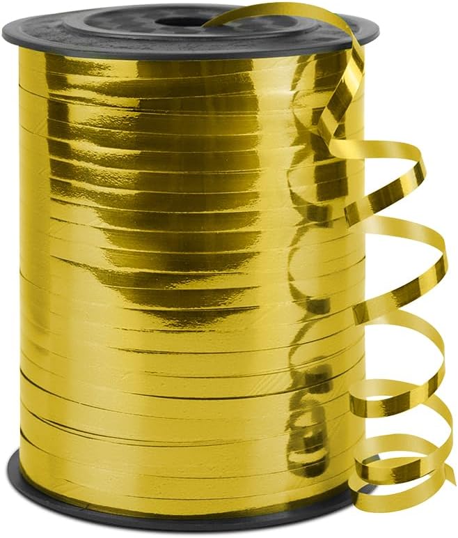 Gold Curling Ribbon, 1/5" Wide x 500 Yards Christmas Curling Ribbons for Gift Wrapping, Party Decoration, Balloon String, Hair, Ribbons for Florist Flower (1 Roll)
