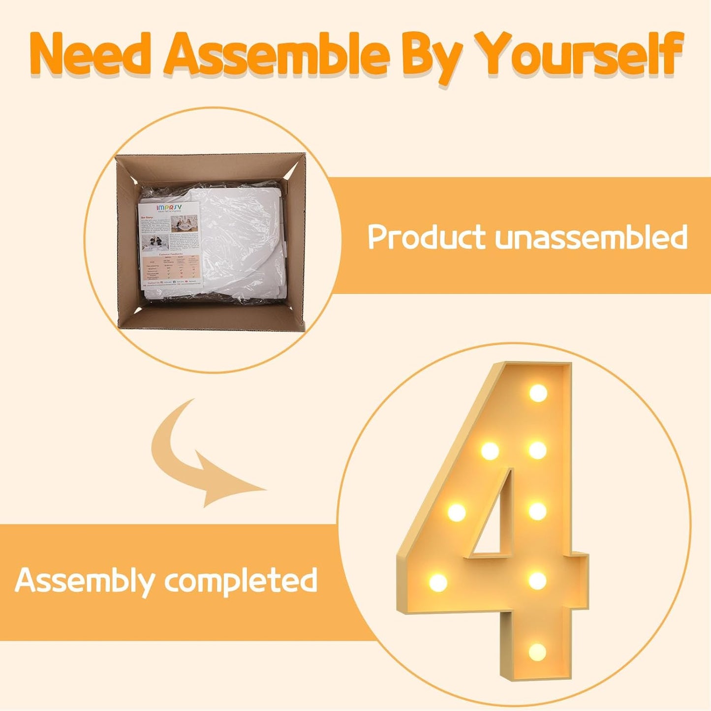 Marquee Numbers 3 Feet Tall Large Light Up Numbers 4th 14th 24th Four Ever Sweet Birthday Decorations Girl Boy Big Yellow Light Outdoor Anniversary Decorations Balloon Arch Kit Party Backdrop 4