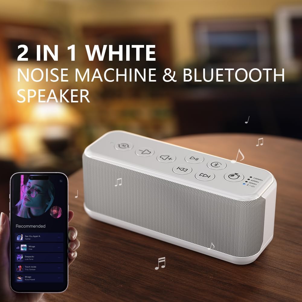 OnLyee White Noise Sound Machine with Bluetooth Speaker, 15 Soothing Sounds, Office Privacy & Noise Canceling, 3000mAh Rechargeable Battery, Auto-Off Timer & 8-Level Volume– Ideal for Baby