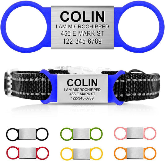 Personalized Dog/Cat ID Tags - Custom Engraved Name Tags - Slide On, No Noise - Small, Medium, Large Sizes