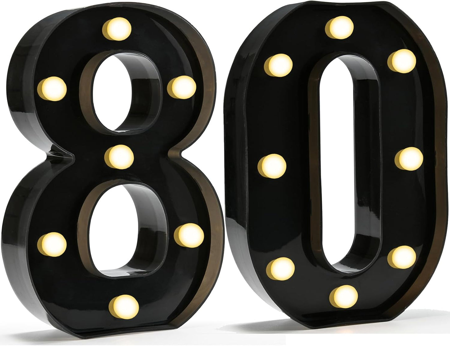 Pooqla Decorative Led Light Up Number Letters, Black Plastic Marquee Number Lights Sign for 80th Birthday Party Wedding Decor Battery Operated Black Decoration 80