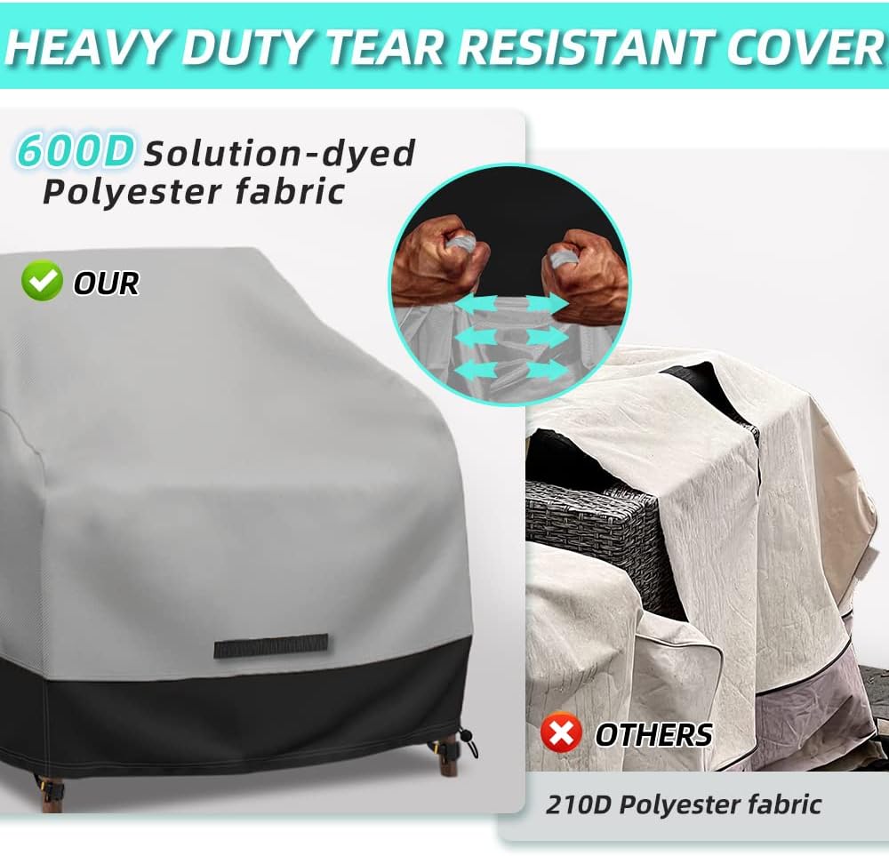 Patio Swivel Chair Cover Waterproof 2 Pack, 600D Heavy Duty Outdoor Furniture Covers for Universal Lawn/Deck/Garden/Backyard Fits up 36" W*37" D*36" H, Gray/Black
