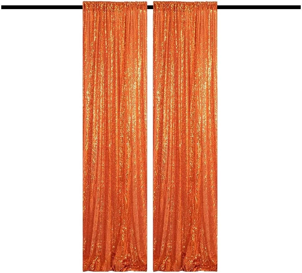 Orange Sequin Backdrop 2FTx8FT 2 Panel Glitter Fall Sequin Backdrop Sparkle Photo Background for Birthday Halloween Easter Thanksgiving