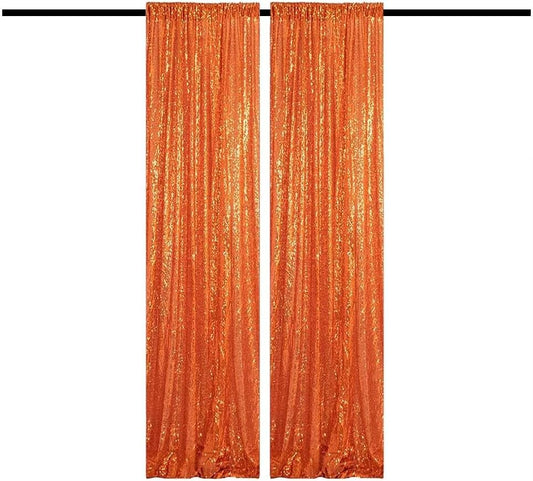 Orange Sequin Backdrop 2FTx8FT 2 Panel Glitter Fall Sequin Backdrop Sparkle Photo Background for Birthday Halloween Easter Thanksgiving
