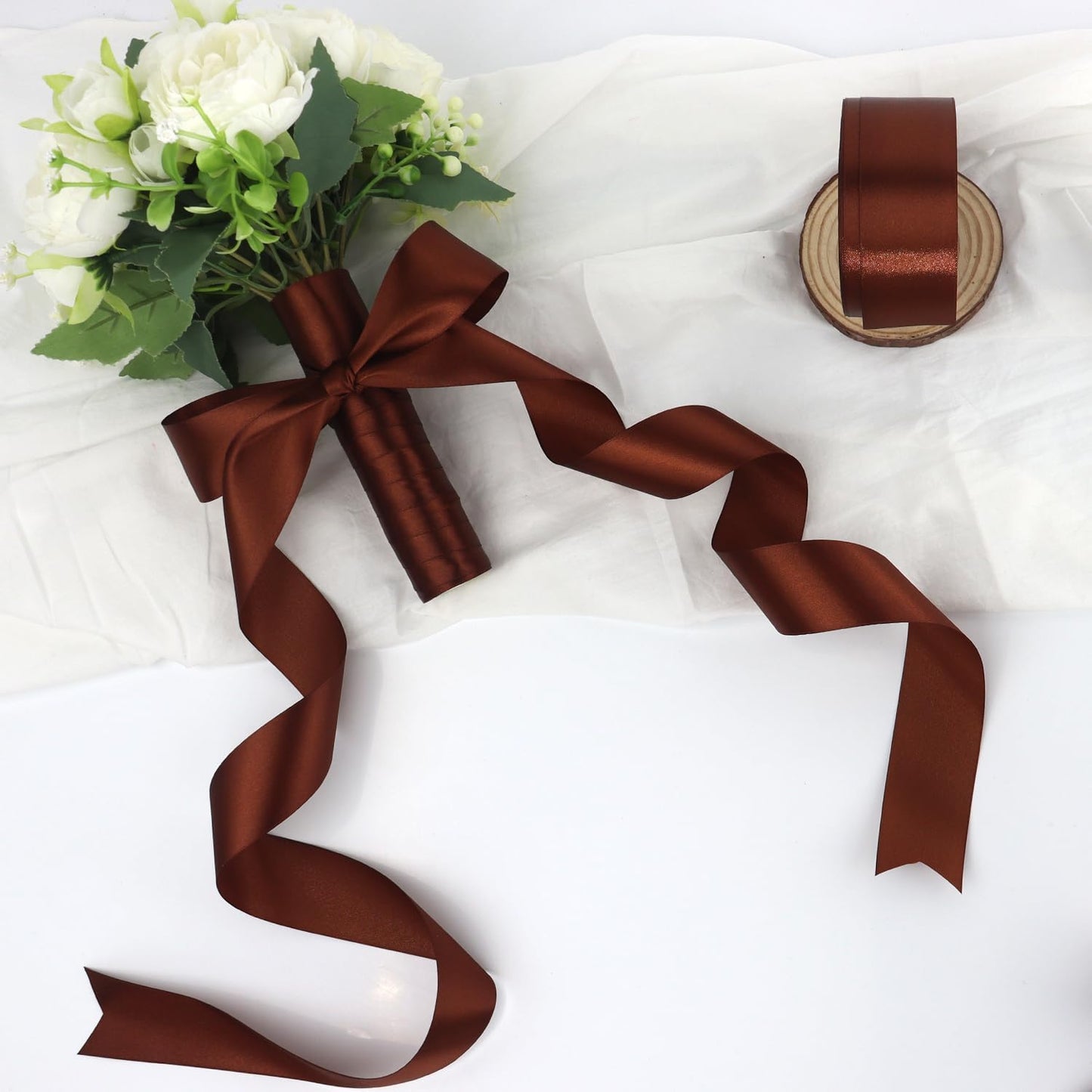 Brown Solid Satin Ribbon 1-1/2 Inch 50 Yards Solid Polyester Fabric Ribbon for Gift Wrapping Wedding Christmas Baby Shower Birthday Party Decoration Handmade Immortal Flower Craft