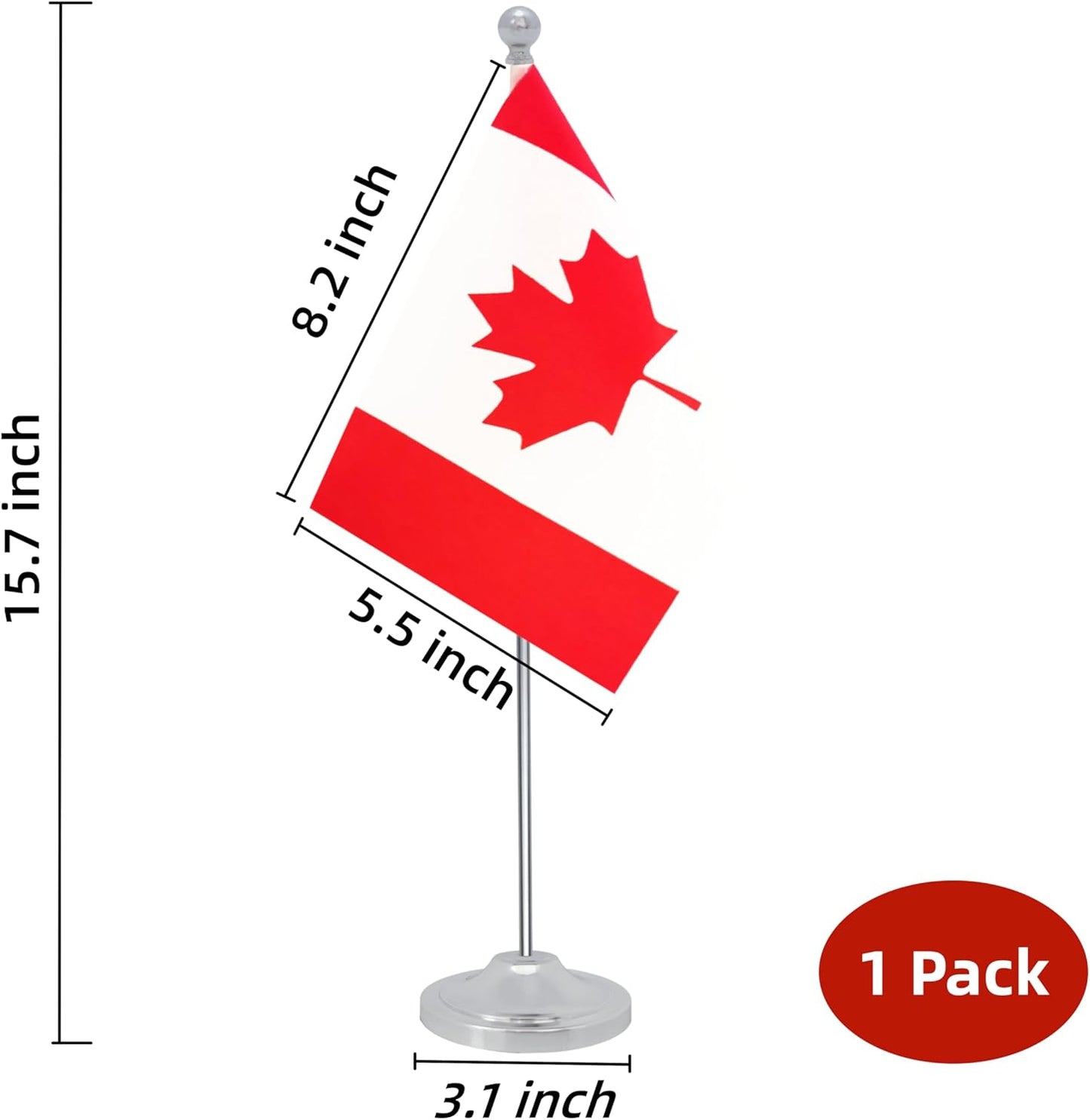 Canada Desk Flag, Canadian Table Office Flag with Metal Pole and Stand Base, International Country Flags, Festival Event Celebration, Classroom Meeting Desktop Decor (Canada)