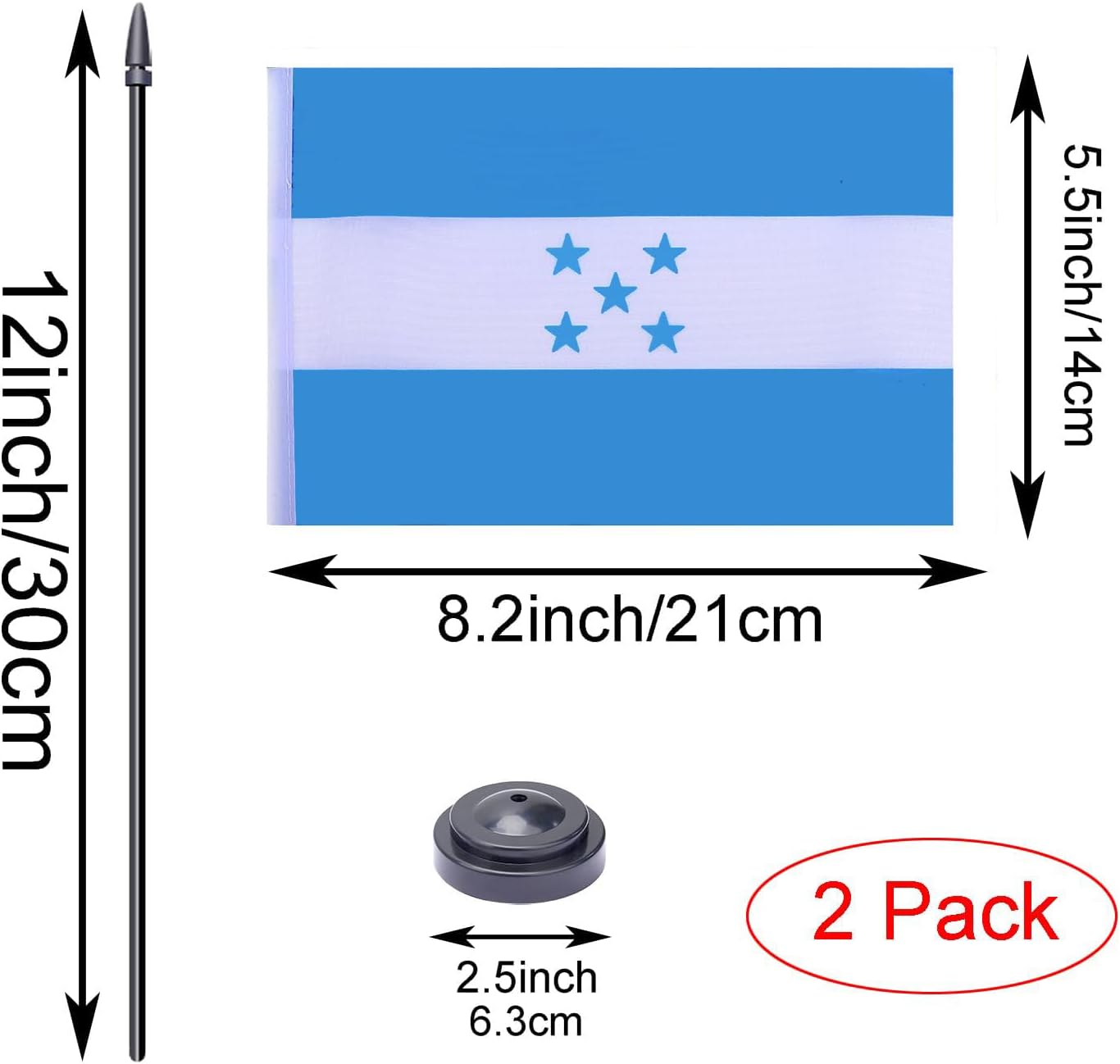 WXTWK 2 Pack Honduras Flag Honduras Deluxe Desk Flag Set - Mini Small Honduran Table Office Flags with Black 12" Solid Pole Stand Base Classroom Meeting Desktop Decorations