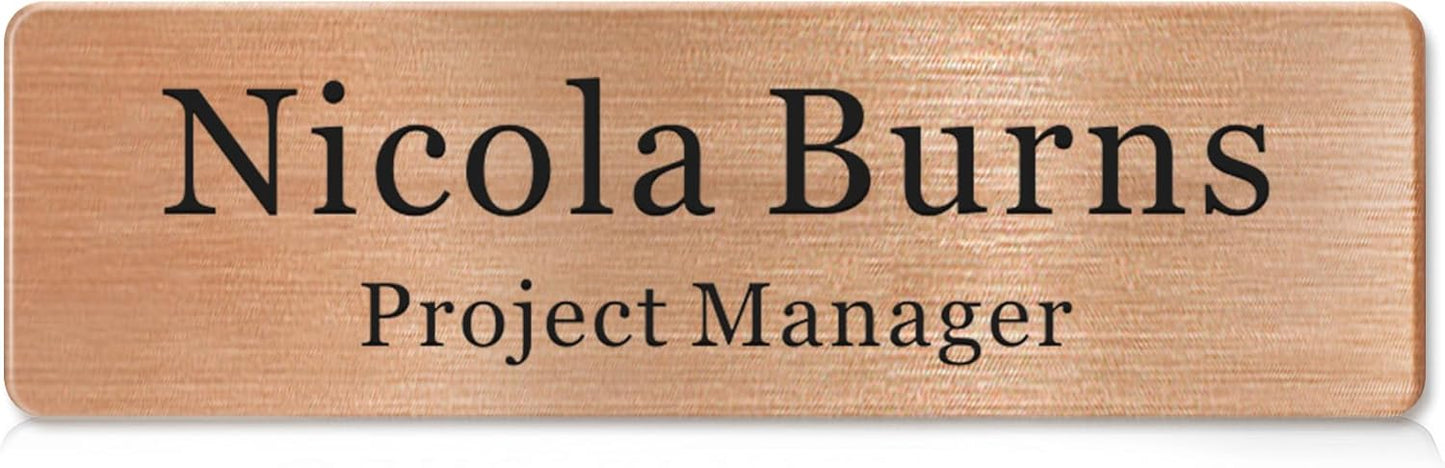 Magnetic Name Tags Personalized - Metal Engravable Name Badges with Pin or Strong Magnetic Backing for Teachers, Kids, Business, 1x3 Inch (Rose Gold, Design 1)