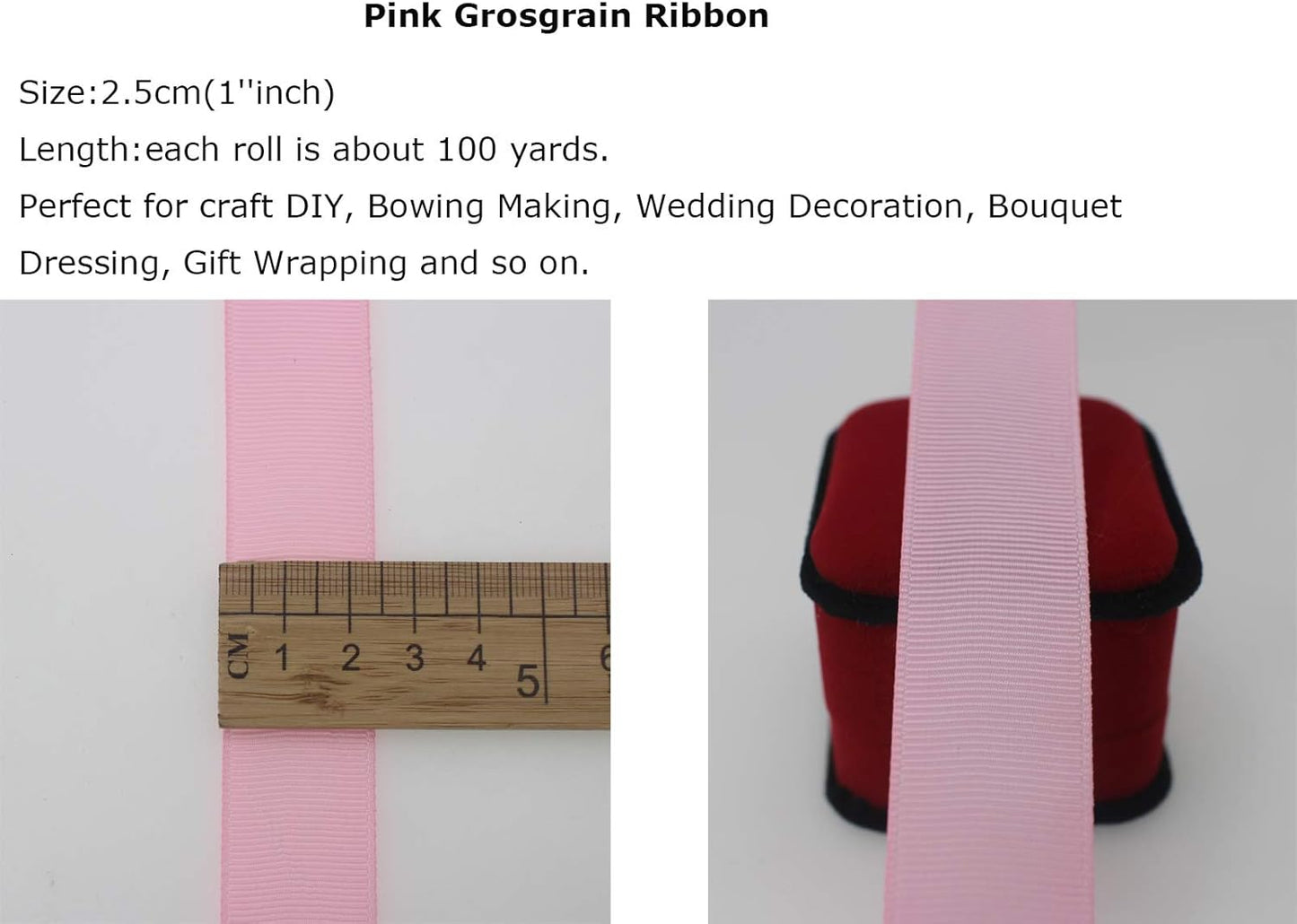 Jesep One Roll 100 Yards 1" Soild Grosgrain Ribbon Boutique Gift Wrapping Package Ribbon, DIY Crafts Bow Hair Headband Accessories Assorted Ribbon#123(1" 25mm, Pink)