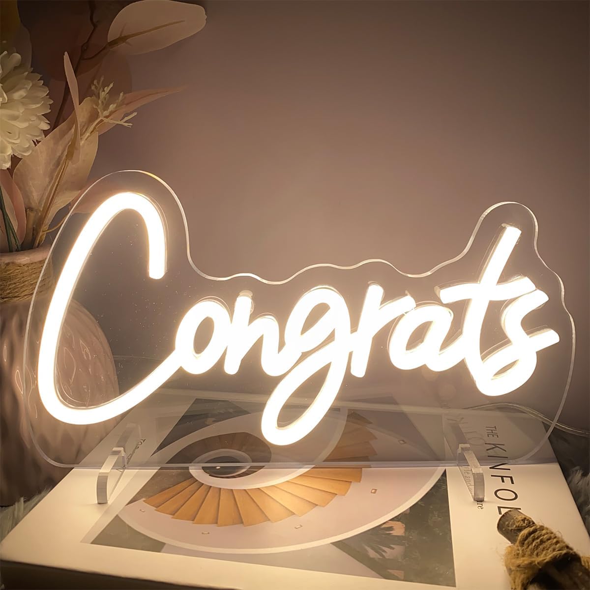 Congrats Table Number Neon Sign Desk Lamp Night Light Wedding Letter LED Neon Sign Wedding Table Decorations Neon Light Shop Bedroom Home Room Decor Christmas Party Warm White USB 30×16.5 CM